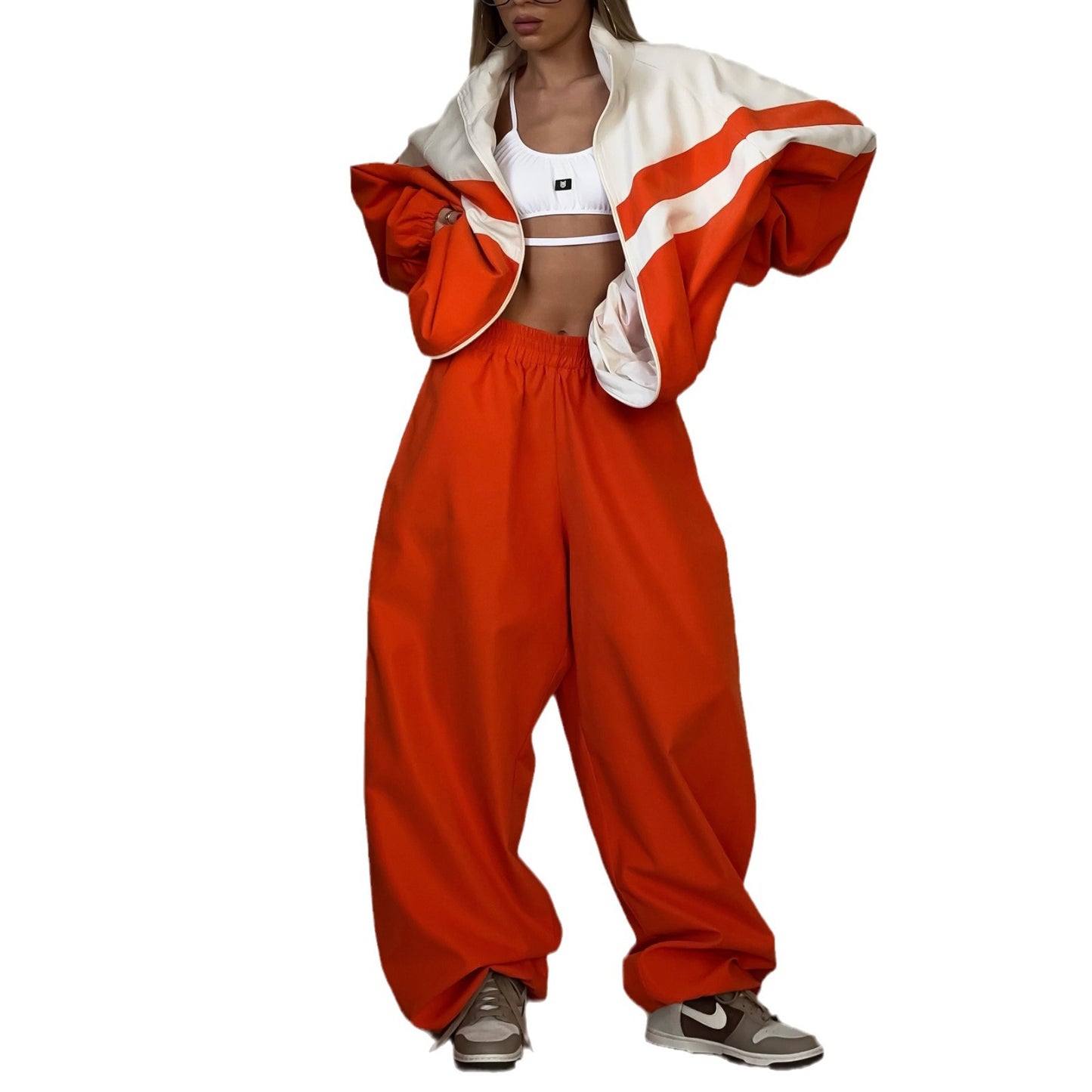 Women’s Sporty Two-Piece Set – Striped Contrast Tracksuit
