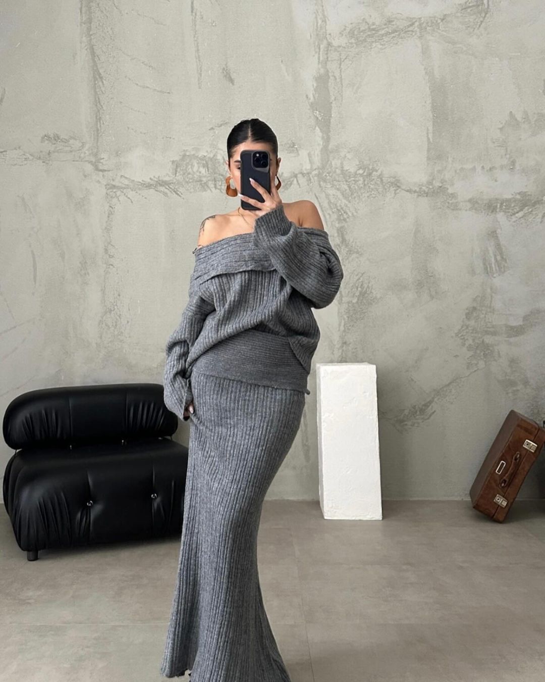 Elegant Winter spring and fall Knitted Two-Piece Set