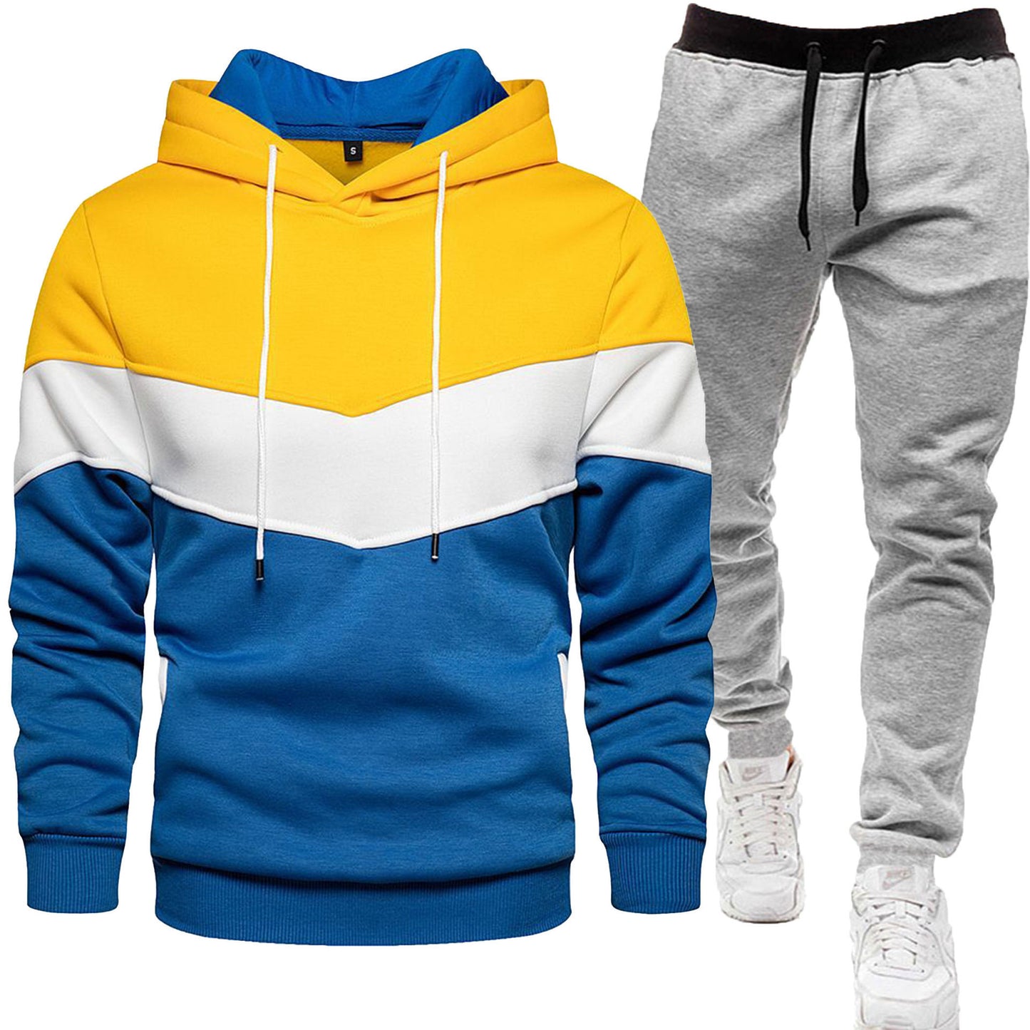 Men's three color hoodie sports suit.