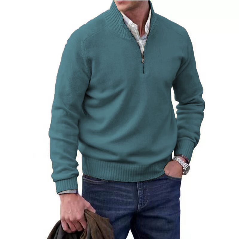 Men’s Thermal Zipper Sweater – Stand Collar Wool Knit Pullover