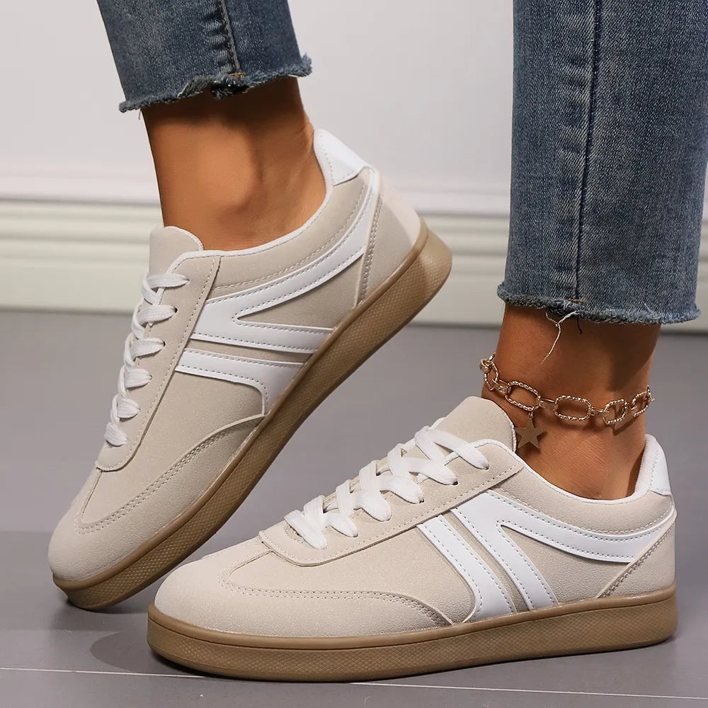 Women Lace Up Round Toe Flat Sneakers