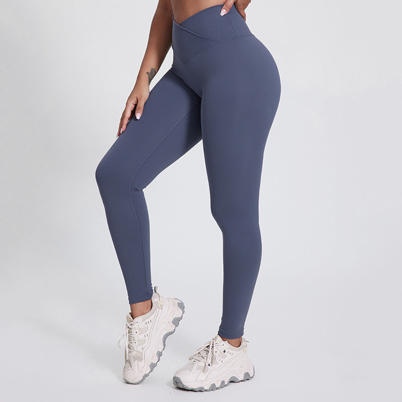 New solid color running pants fitness nine pants peach hips wearing high waist nude yoga pants