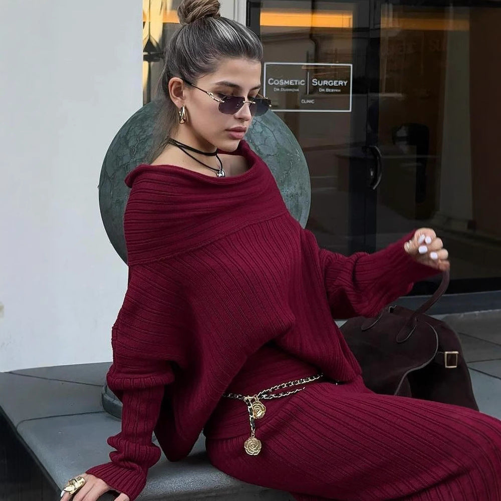 Elegant Winter spring and fall Knitted Two-Piece Set