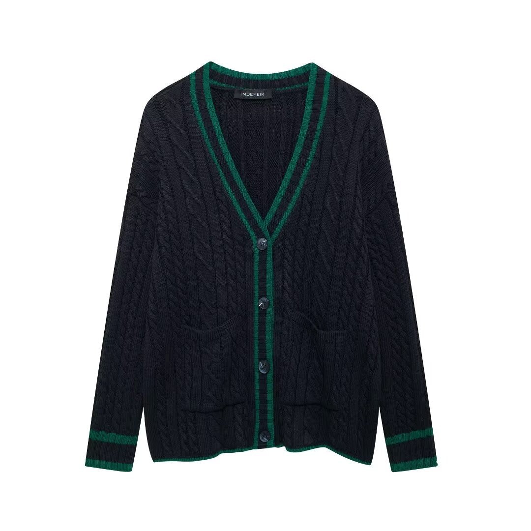 V-neck contrasting knitted top jacket, Autumn and Pring