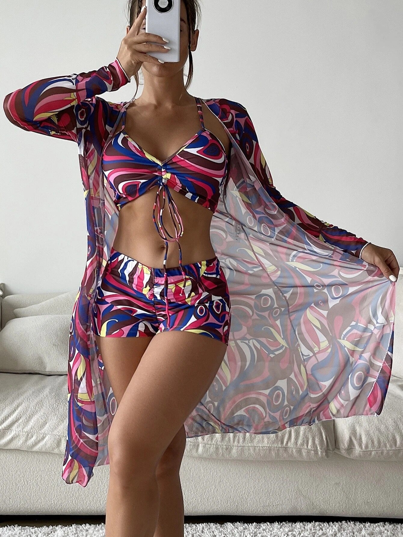 Women's High-Waisted Split Three-Piece Swimwear Set