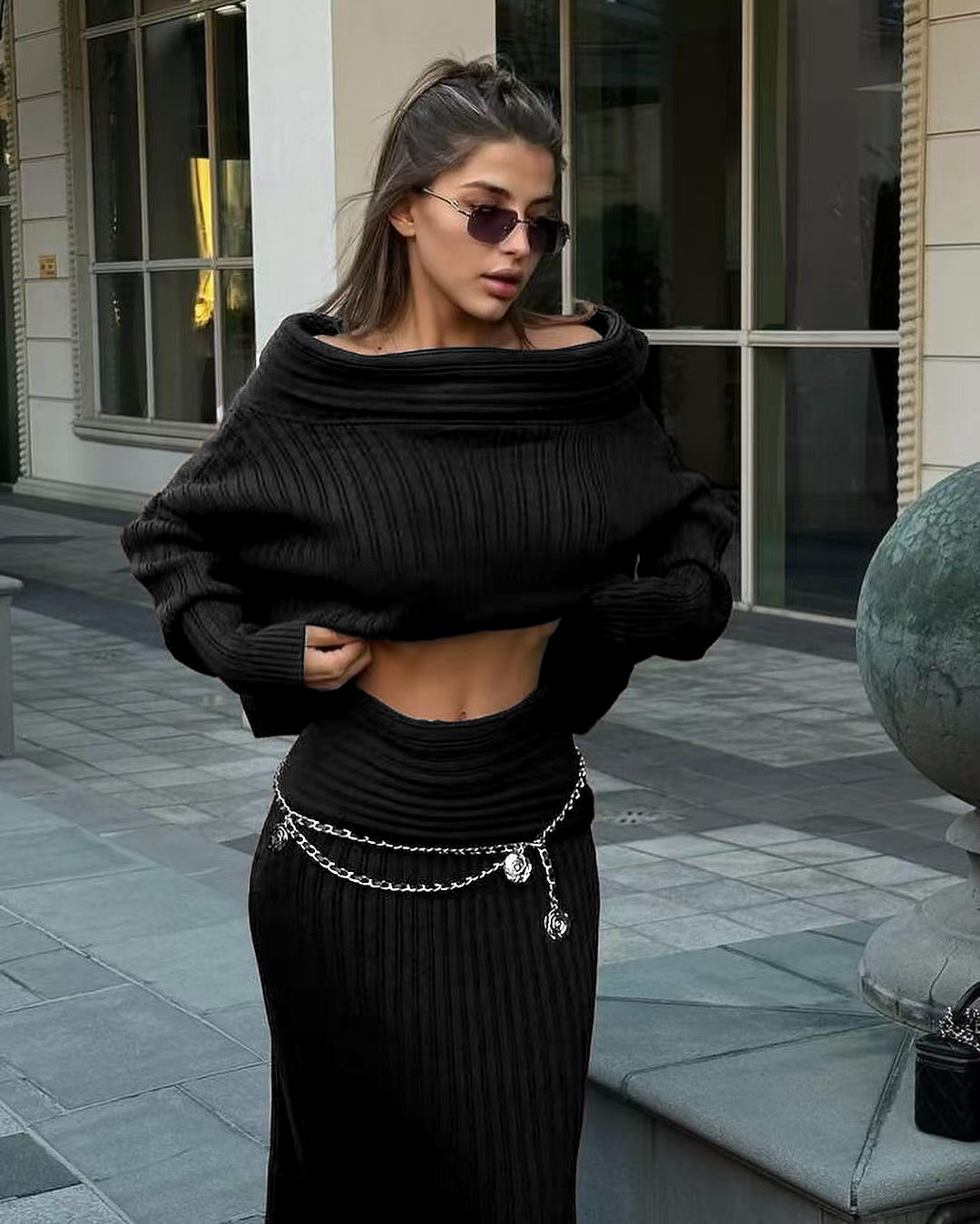 Elegant Winter spring and fall Knitted Two-Piece Set