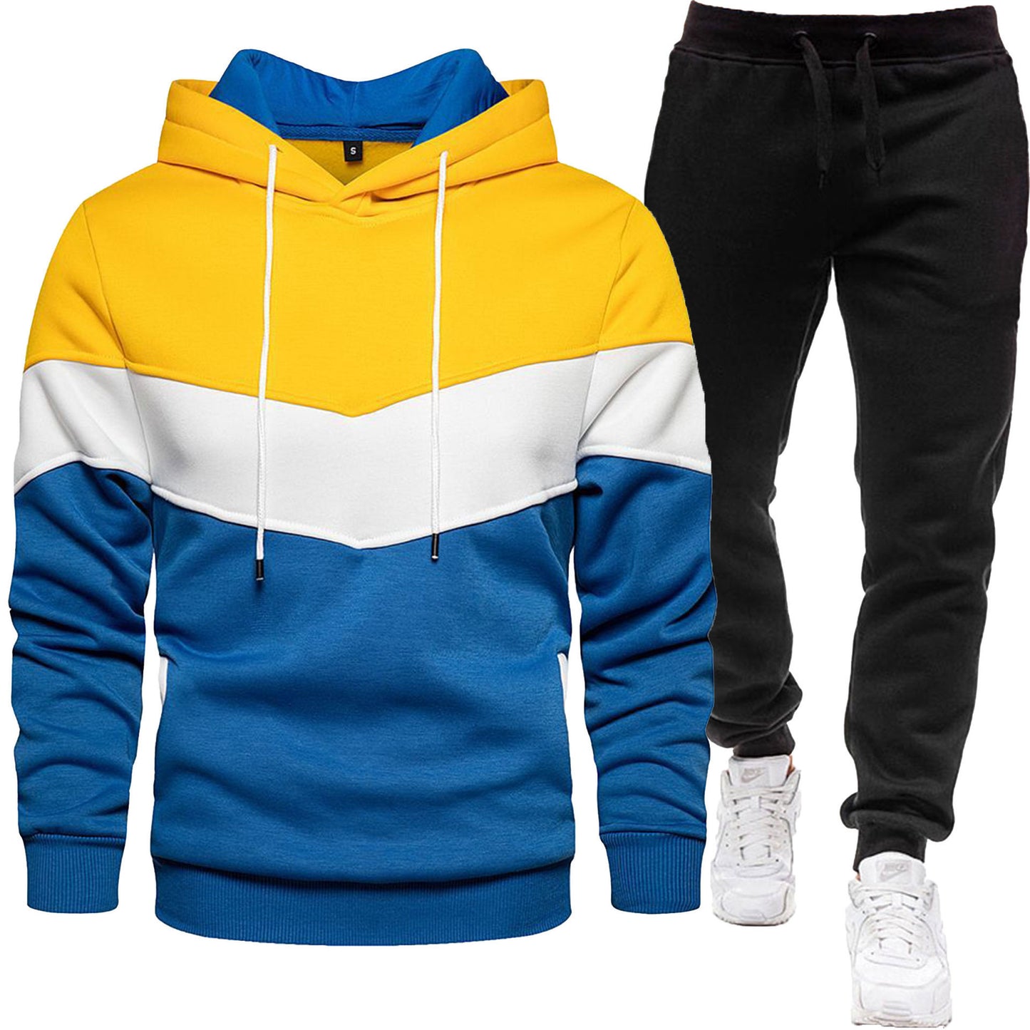 Men's three color hoodie sports suit.