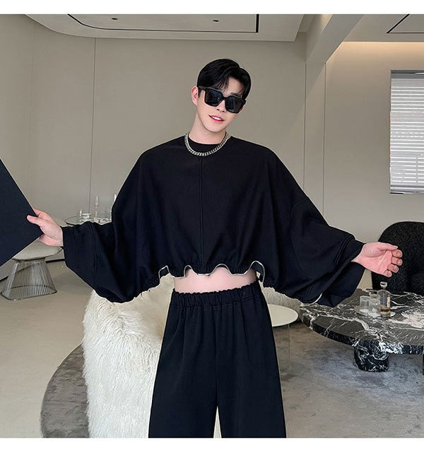 Adjustable short long sleeved sweatshirt set with fashionable design for both men and women