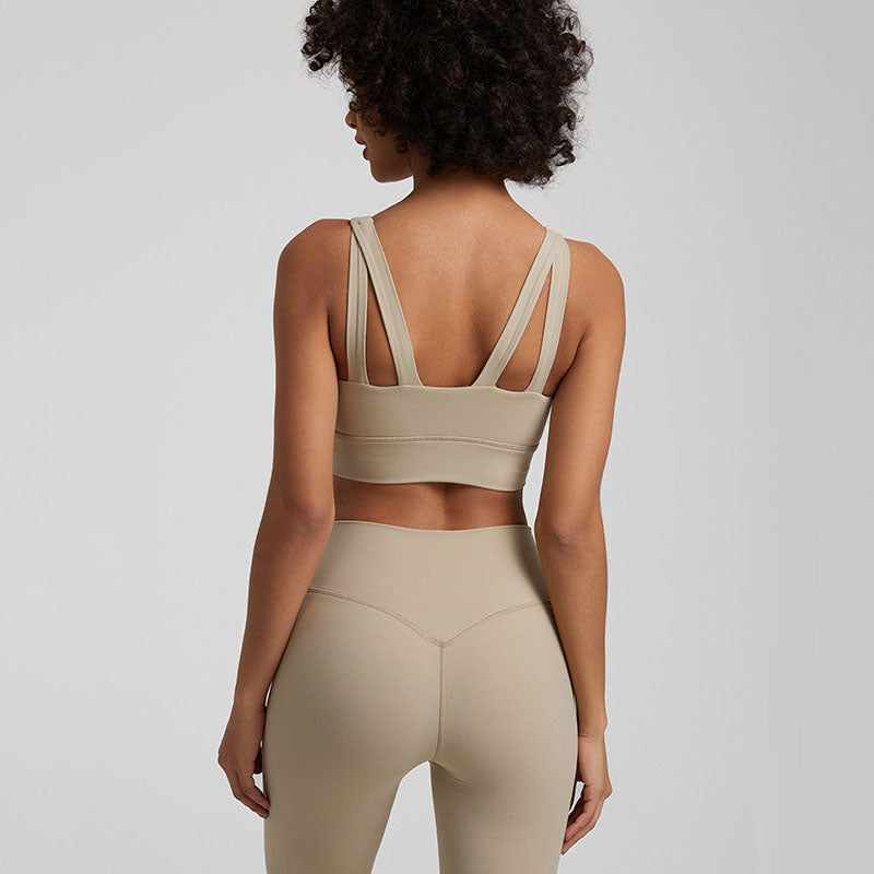 Women's Nude Cross-Back Sports Br. Breathable Yoga & Fitness Top