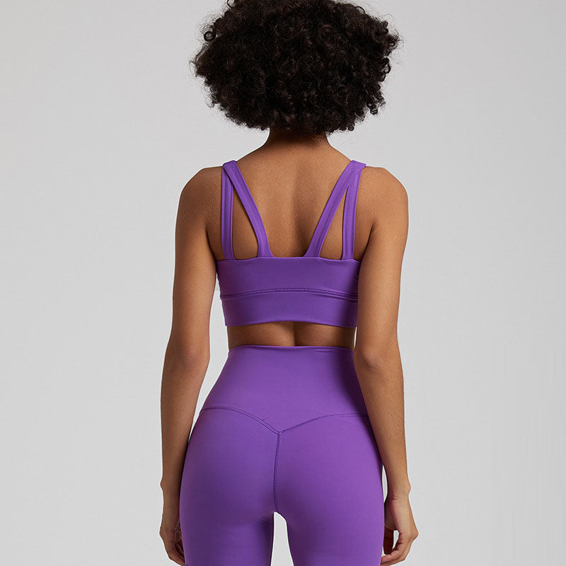 Women's Nude Cross-Back Sports Br. Breathable Yoga & Fitness Top