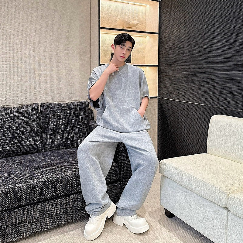 Adjustable short long sleeved sweatshirt set with fashionable design for both men and women