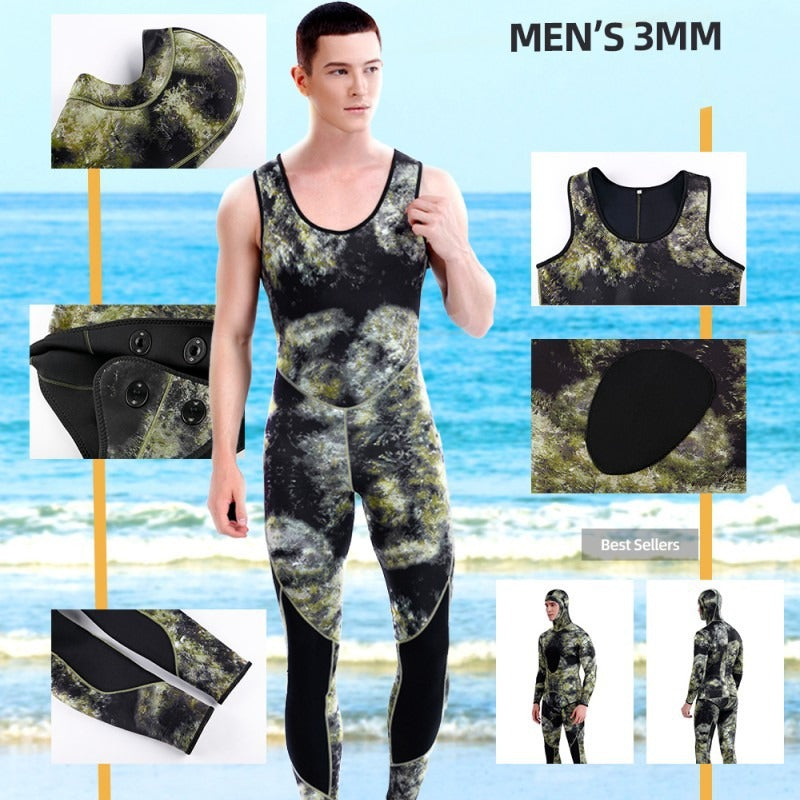 3MM fish hunting camouflage chloroprene rubber split diving suit for men's cold and warm free surfing suit