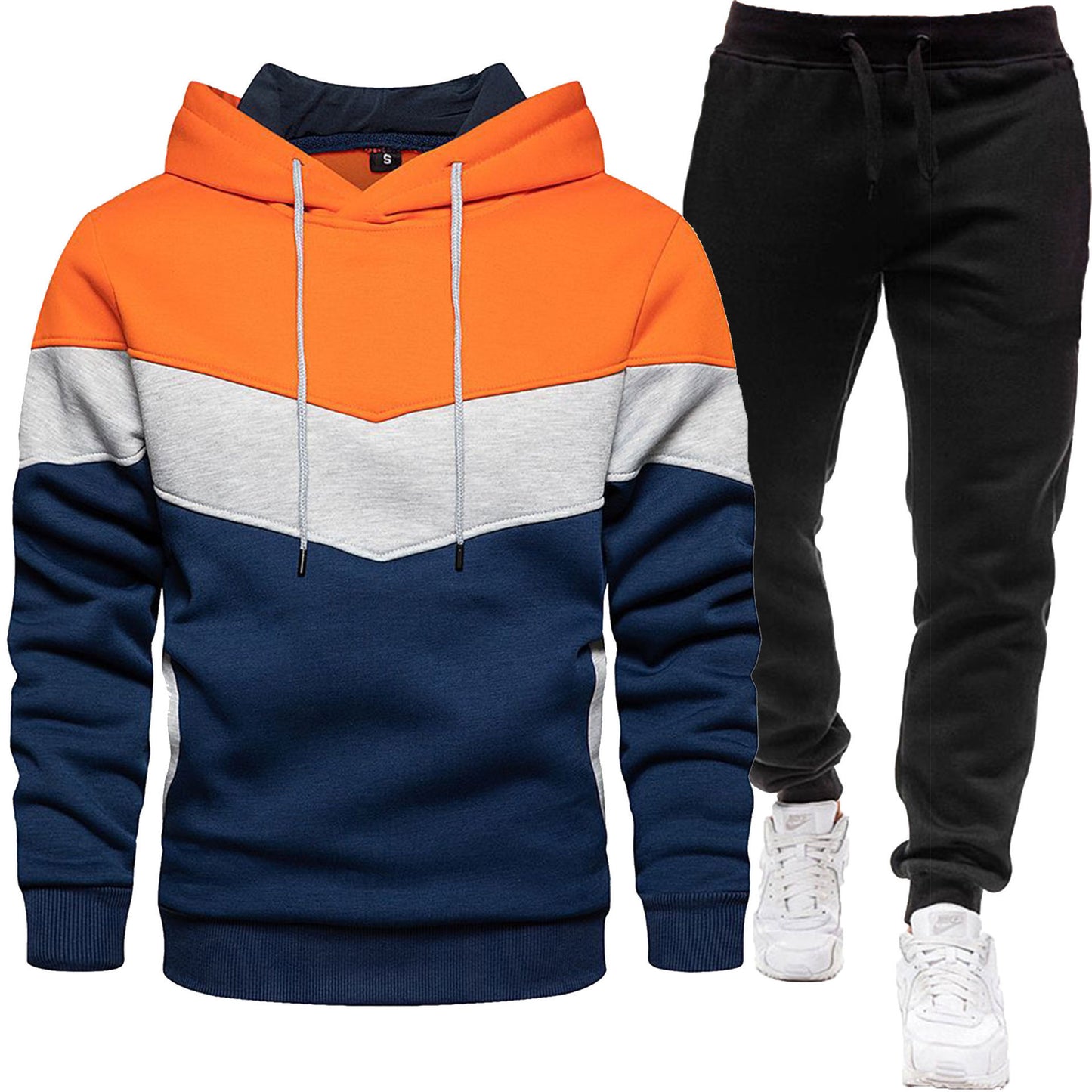 Men's three color hoodie sports suit.
