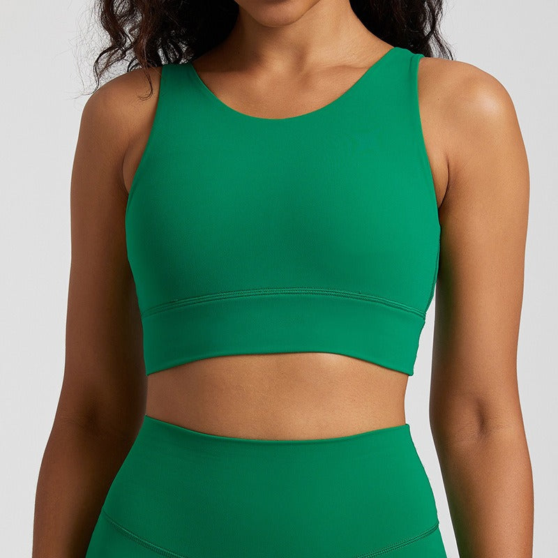 Women's Nude Cross-Back Sports Br. Breathable Yoga & Fitness Top