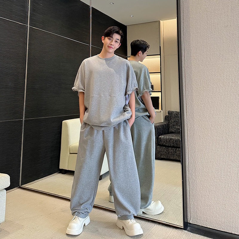 Adjustable short long sleeved sweatshirt set with fashionable design for both men and women