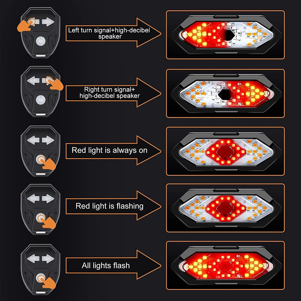 Bike Turn Signal Light Remote Control Bicycle Direction Indicator MTB LED Rear Rechargeable Steering Taillight with Horn