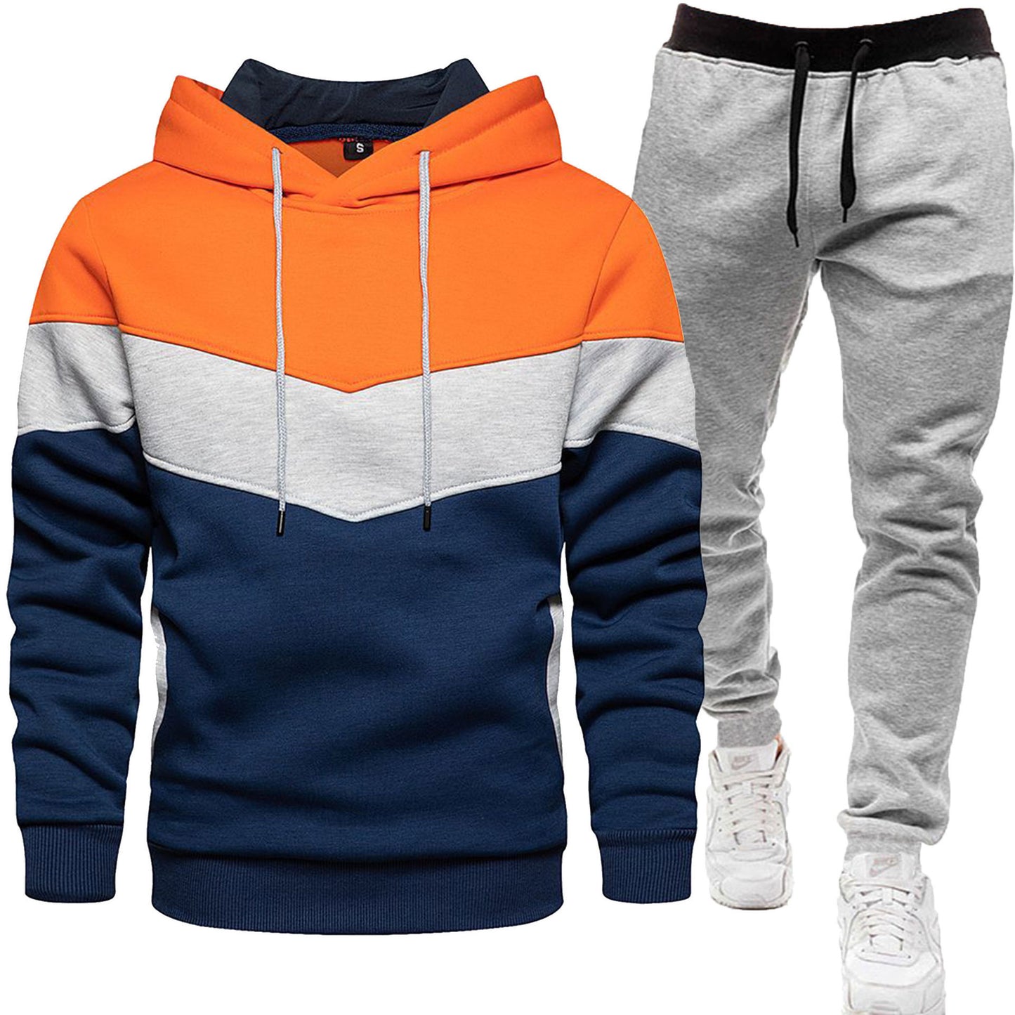 Men's three color hoodie sports suit.