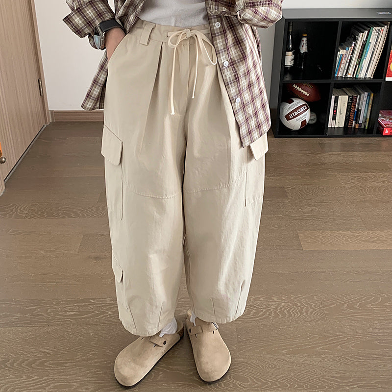 Dark gray Japanese loose wide leg workwear pants for men