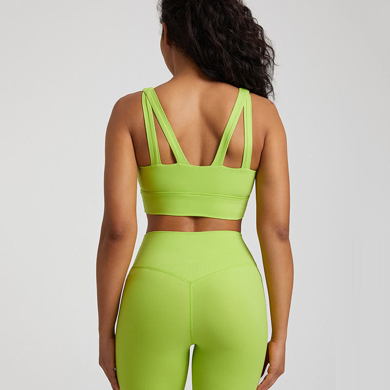 Women's Nude Cross-Back Sports Br. Breathable Yoga & Fitness Top