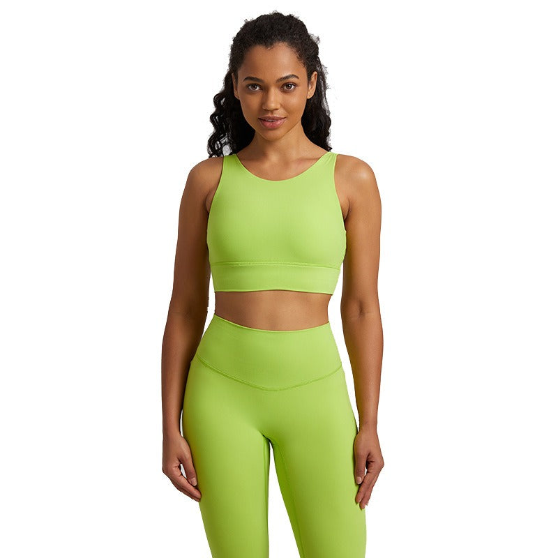 Women's Nude Cross-Back Sports Br. Breathable Yoga & Fitness Top