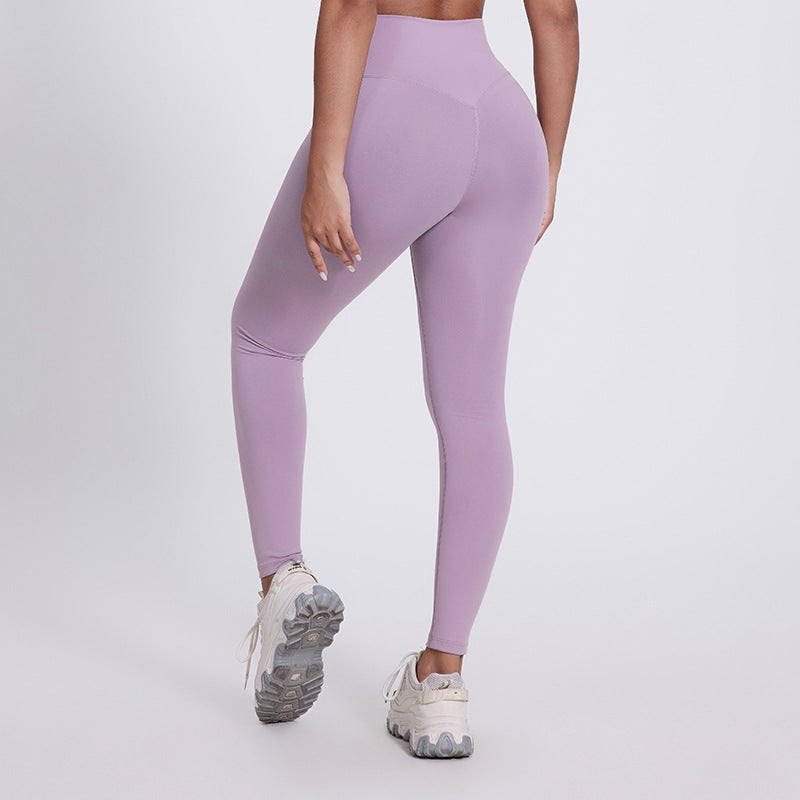 New solid color running pants fitness nine pants peach hips wearing high waist nude yoga pants