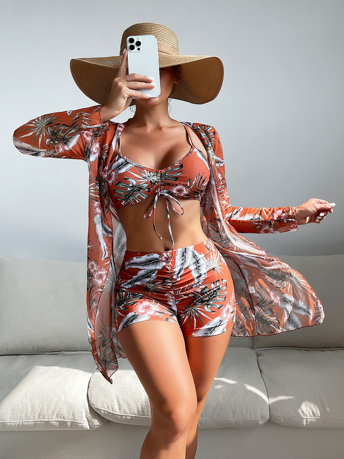 Women's High-Waisted Split Three-Piece Swimwear Set