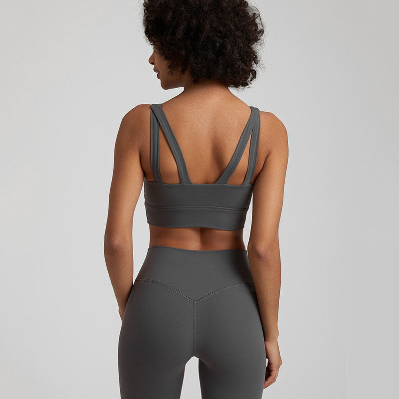 Women's Nude Cross-Back Sports Br. Breathable Yoga & Fitness Top