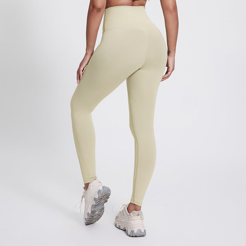 New solid color running pants fitness nine pants peach hips wearing high waist nude yoga pants