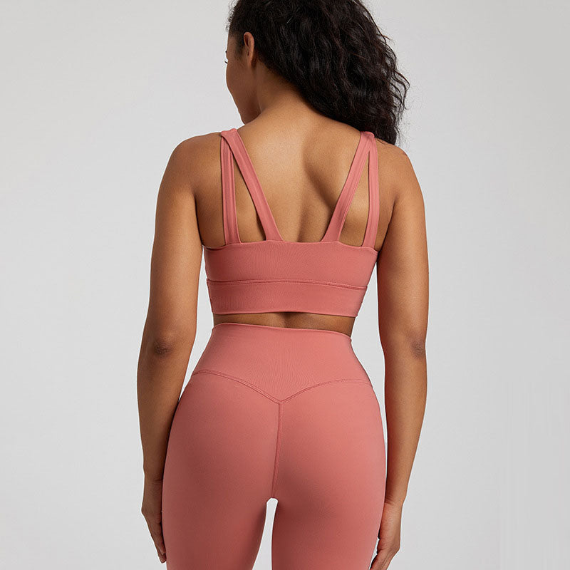 Women's Nude Cross-Back Sports Br. Breathable Yoga & Fitness Top