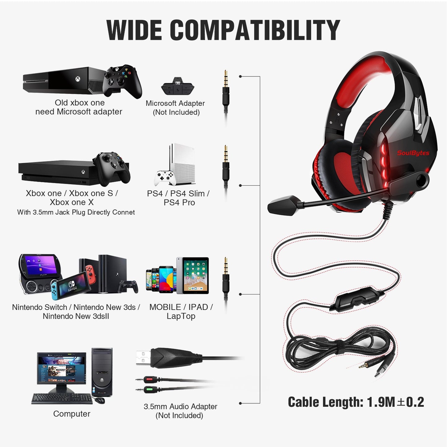 S11 Head mounted Gaming Chicken Earphones Wired Control Esports Earphones.