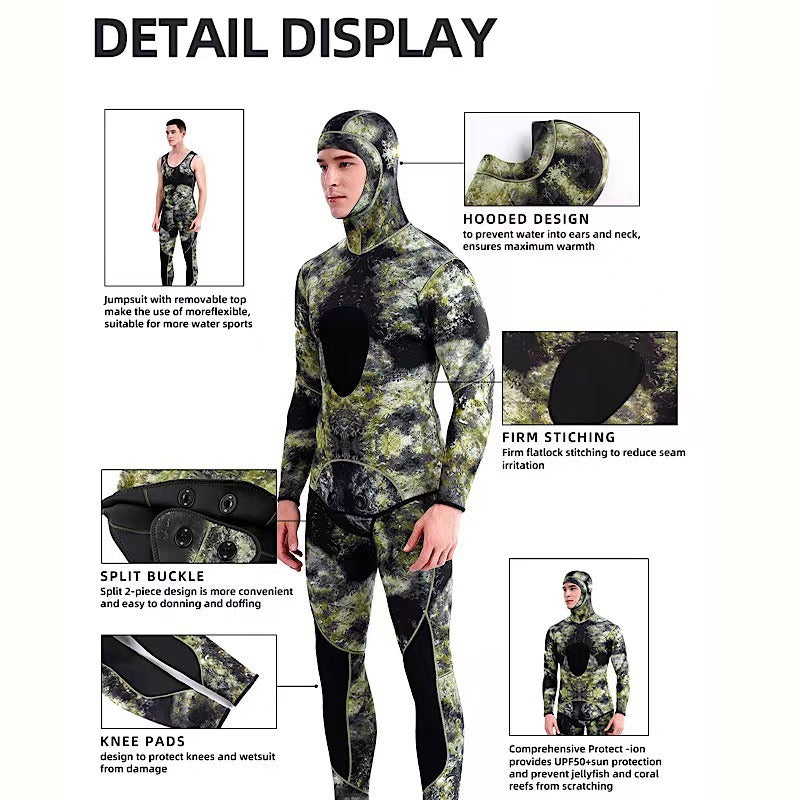 3MM fish hunting camouflage chloroprene rubber split diving suit for men's cold and warm free surfing suit