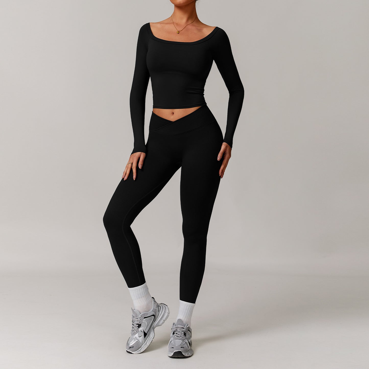 Women’s Off-Shoulder Long Sleeve Yoga Dress – Stylish & Sporty Fit