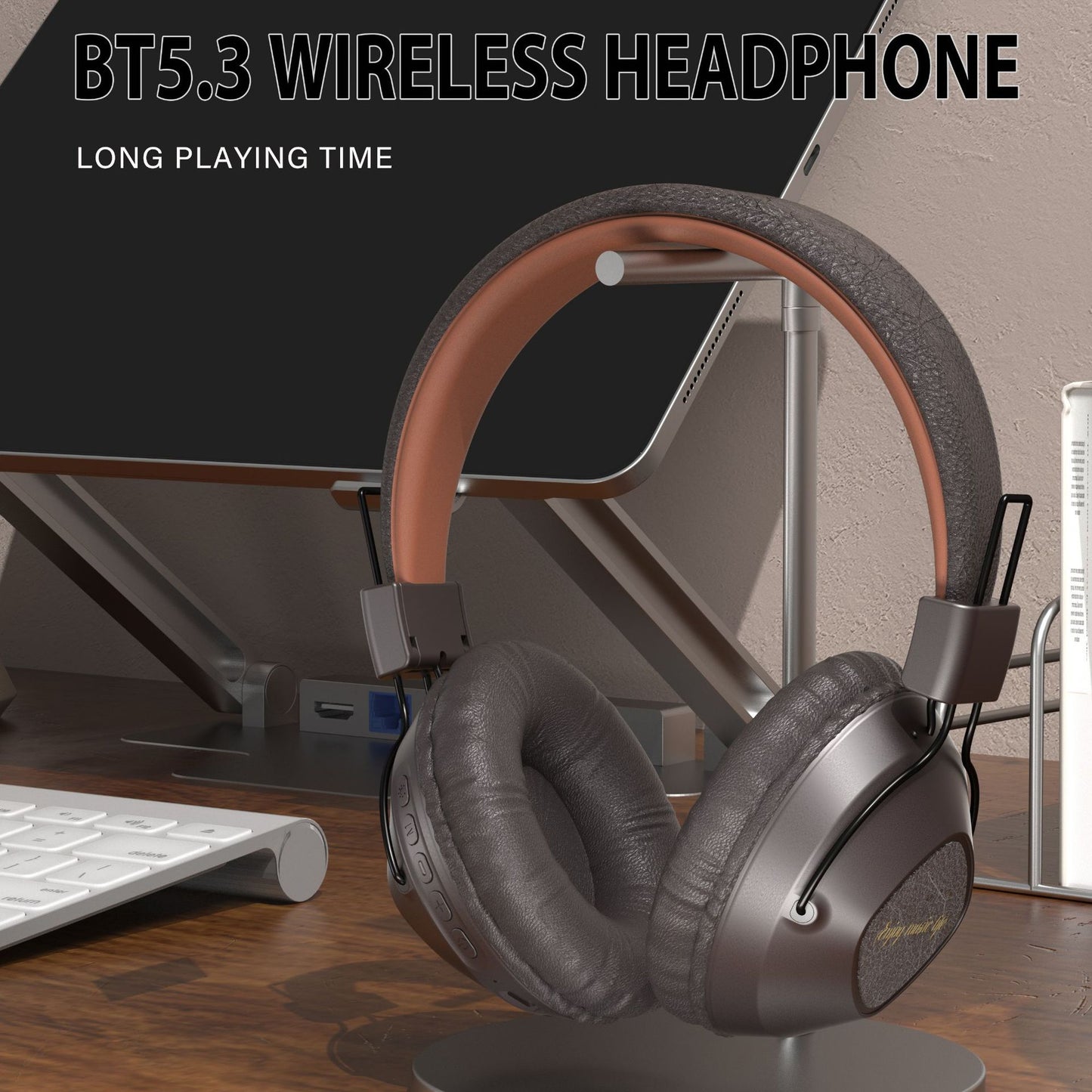 wireless head mounted Bluetooth earphones with battery display