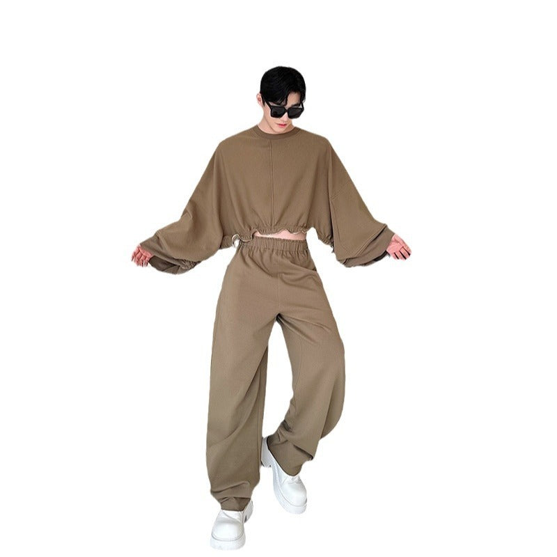 Adjustable short long sleeved sweatshirt set with fashionable design for both men and women