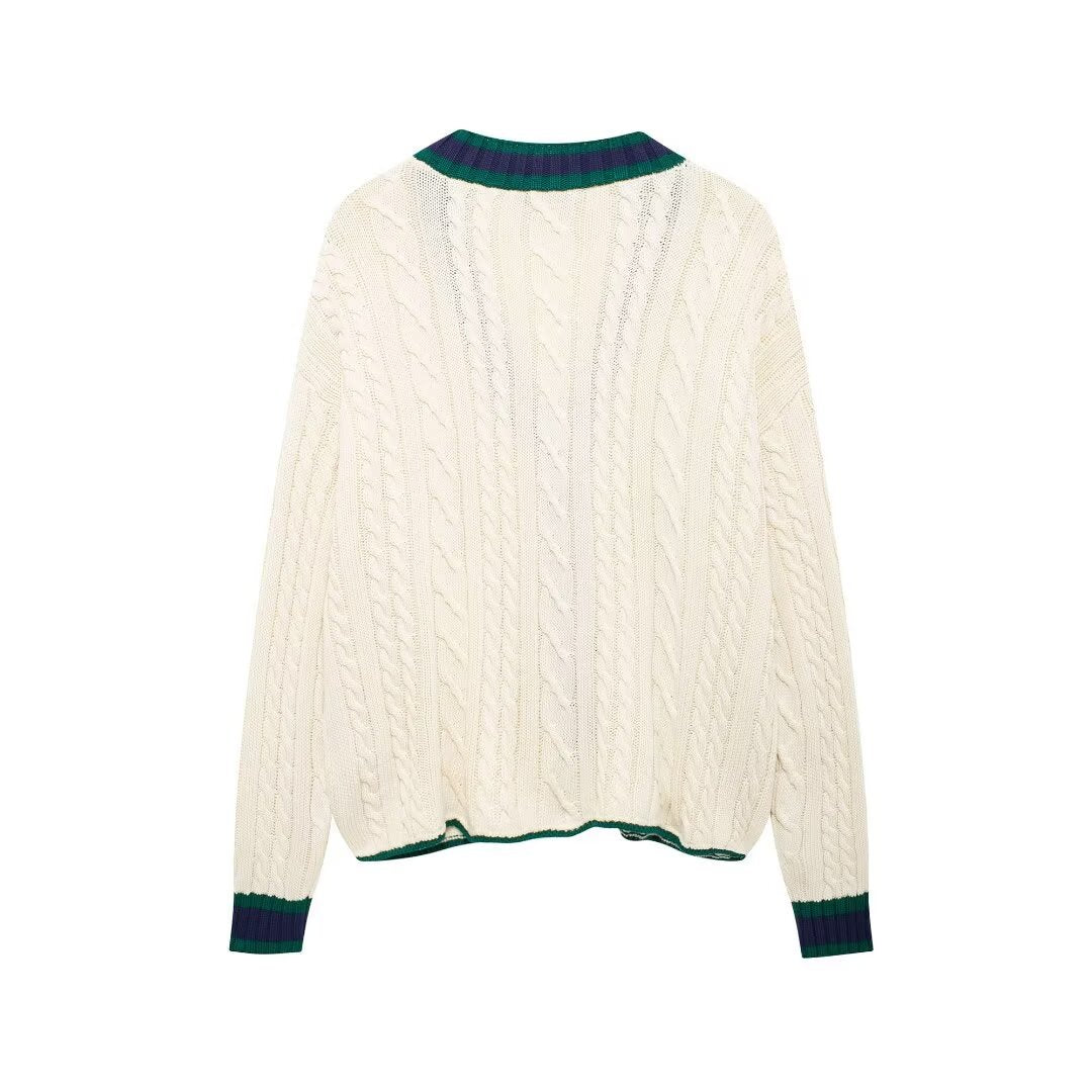 V-neck contrasting knitted top jacket, Autumn and Pring