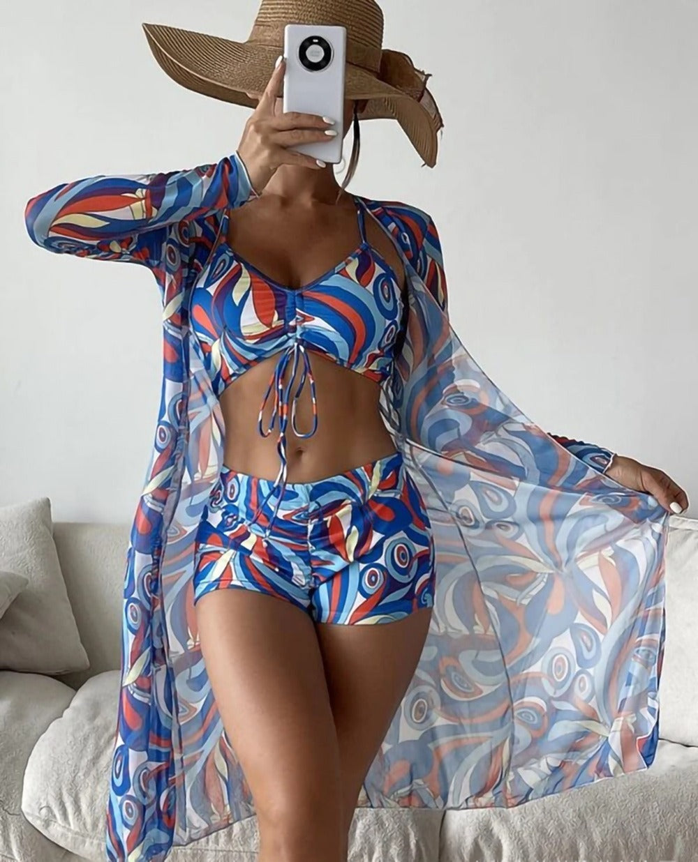 Women's High-Waisted Split Three-Piece Swimwear Set