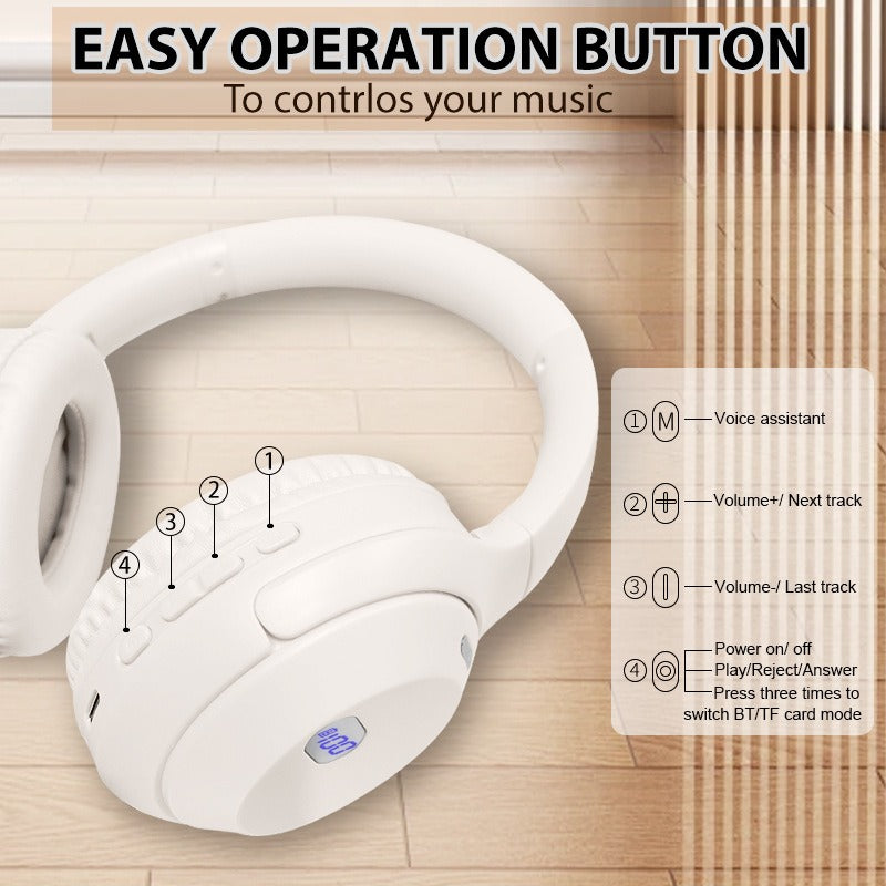 Bluetooth headset with battery display long battery life & foldable design