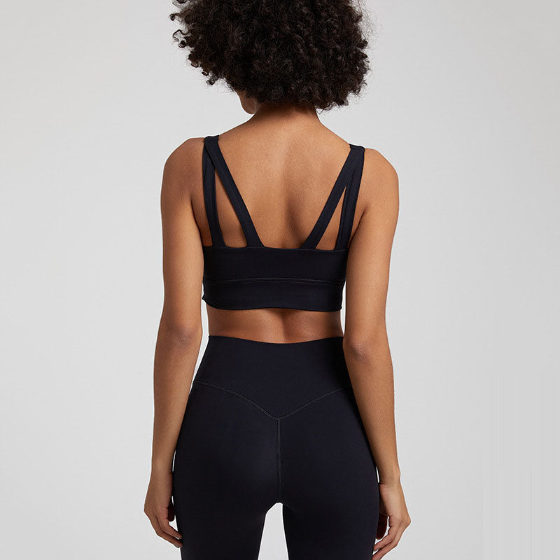Women's Nude Cross-Back Sports Br. Breathable Yoga & Fitness Top