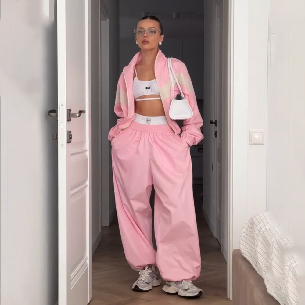 Women’s Sporty Two-Piece Set – Striped Contrast Tracksuit