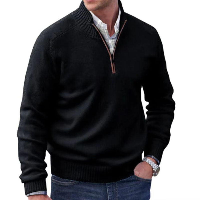 Men’s Thermal Zipper Sweater – Stand Collar Wool Knit Pullover
