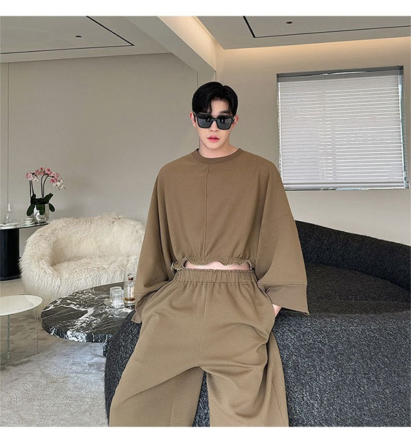 Adjustable short long sleeved sweatshirt set with fashionable design for both men and women