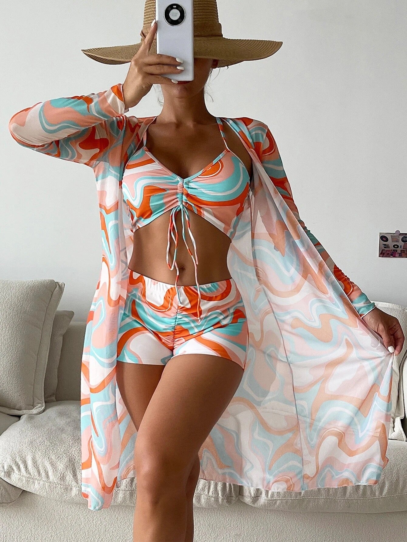 Women's High-Waisted Split Three-Piece Swimwear Set