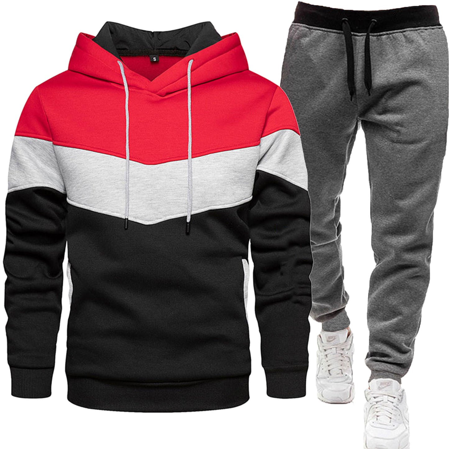 Men's three color hoodie sports suit.