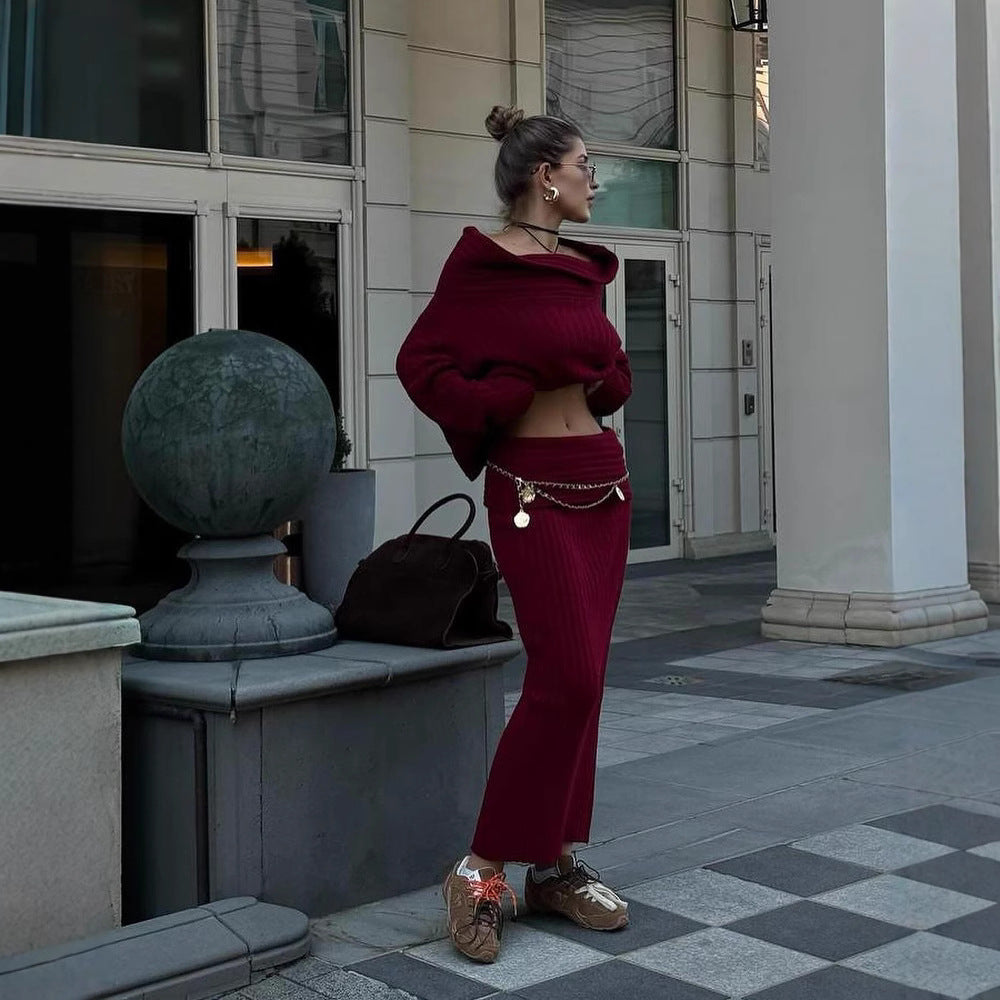 Elegant Winter spring and fall Knitted Two-Piece Set