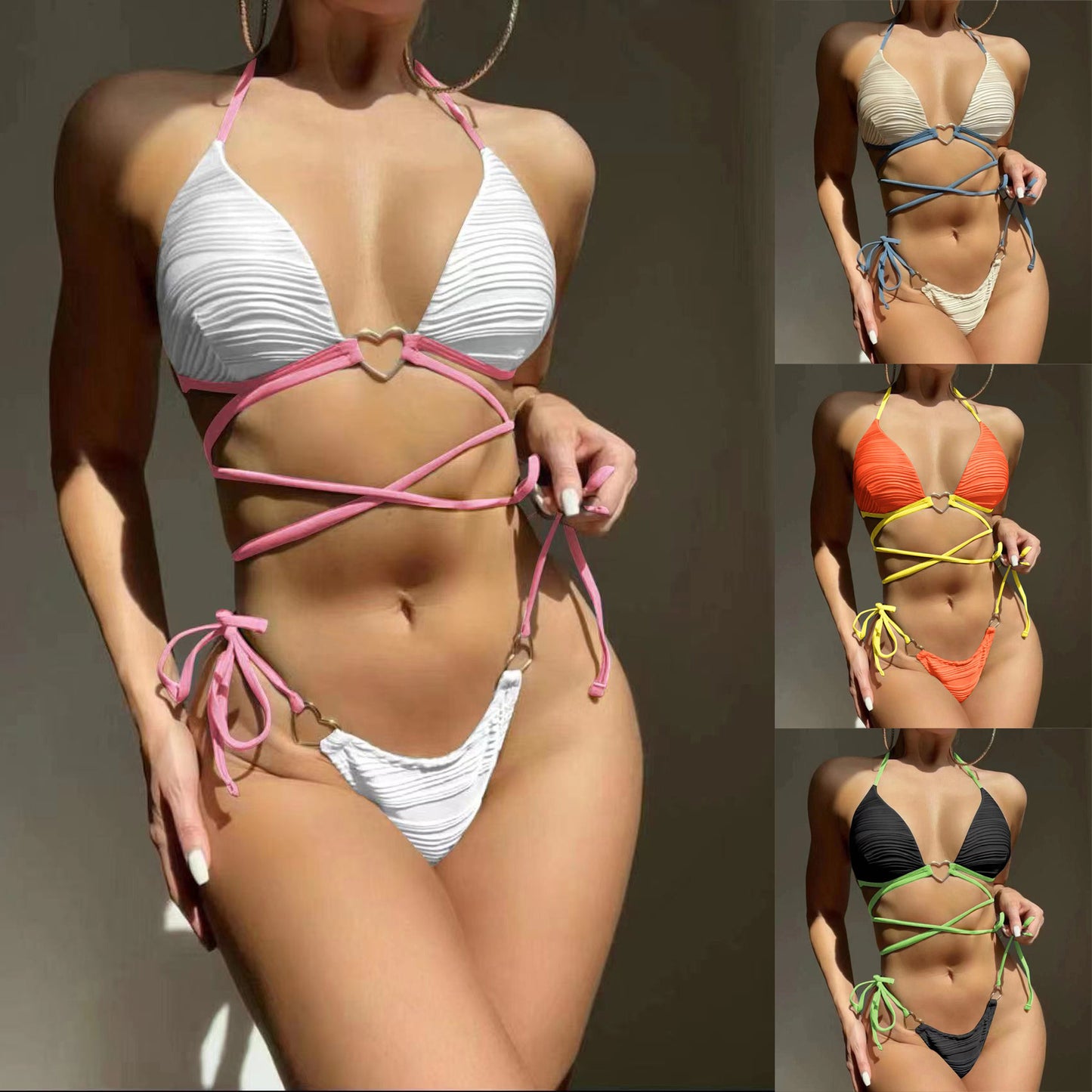 Sexy Hard Cup Bikini – Heart Detail & Adjustable Drawstring Straps