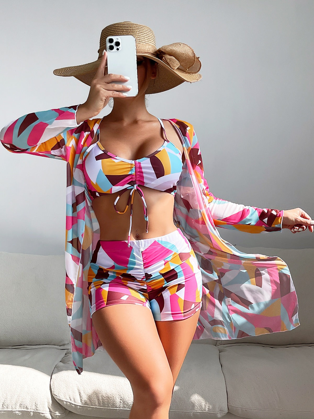 Women's High-Waisted Split Three-Piece Swimwear Set