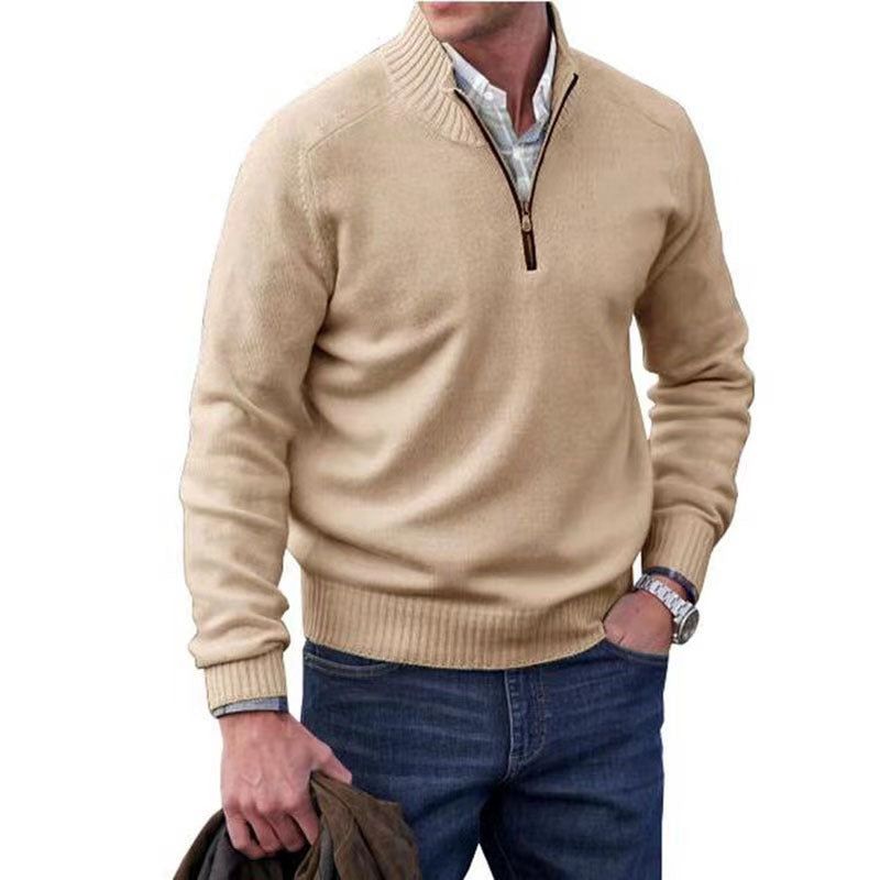 Men’s Thermal Zipper Sweater – Stand Collar Wool Knit Pullover