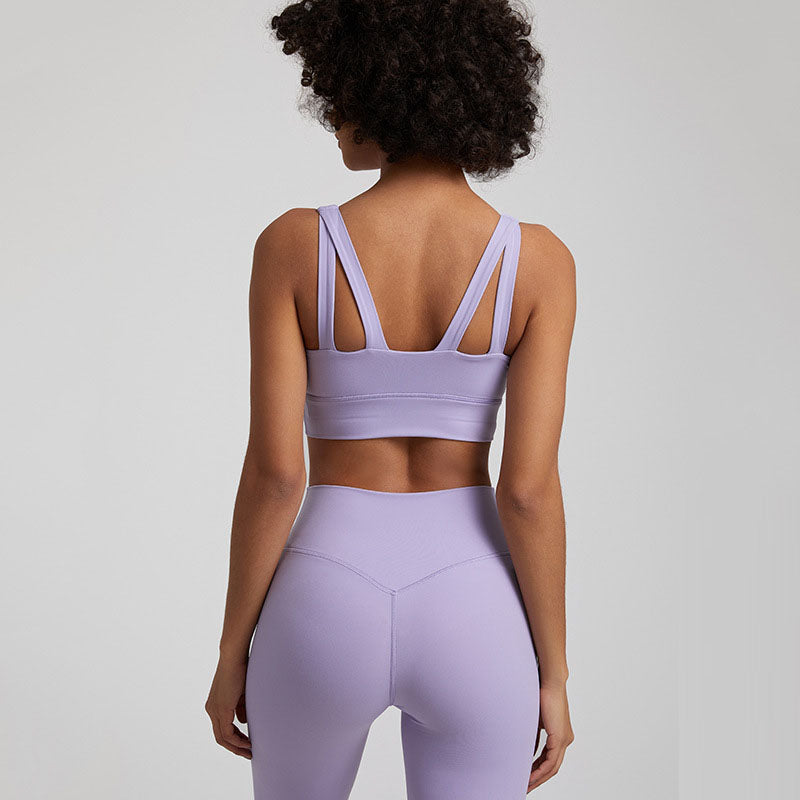 Women's Nude Cross-Back Sports Br. Breathable Yoga & Fitness Top
