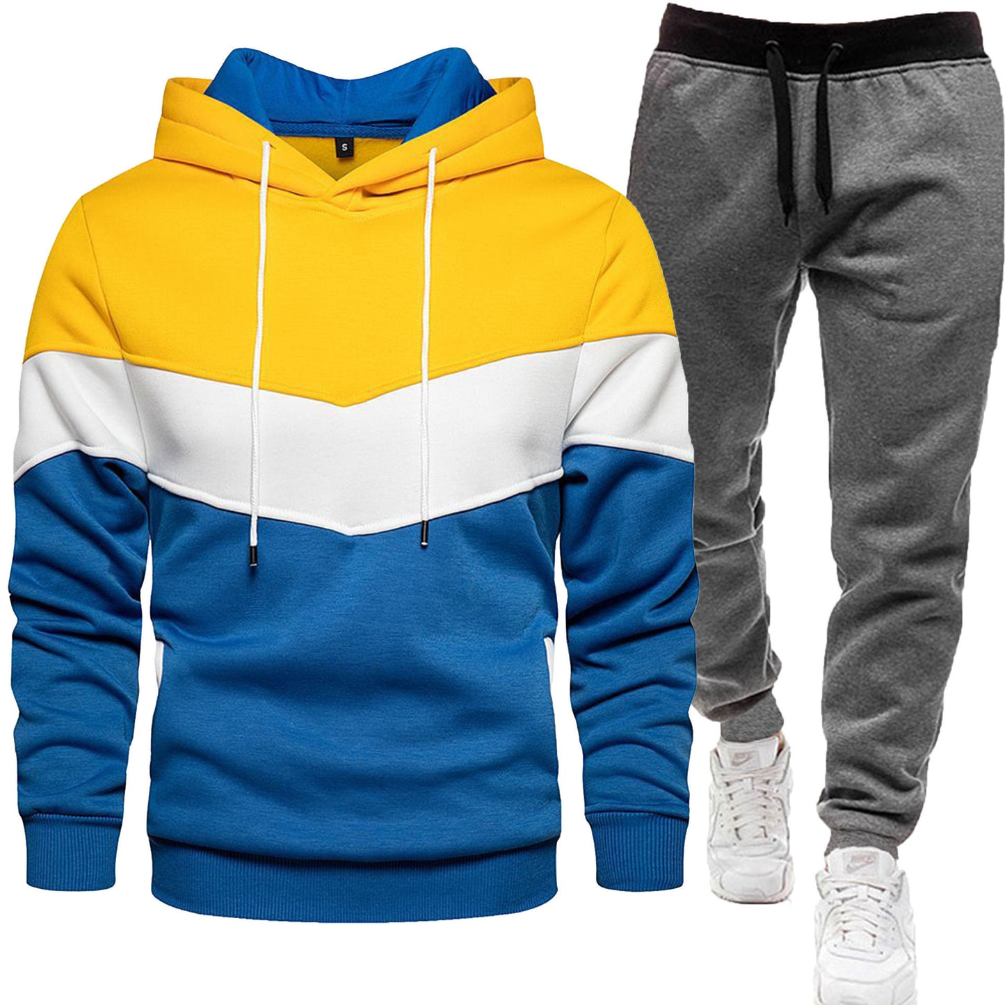 Men's three color hoodie sports suit.