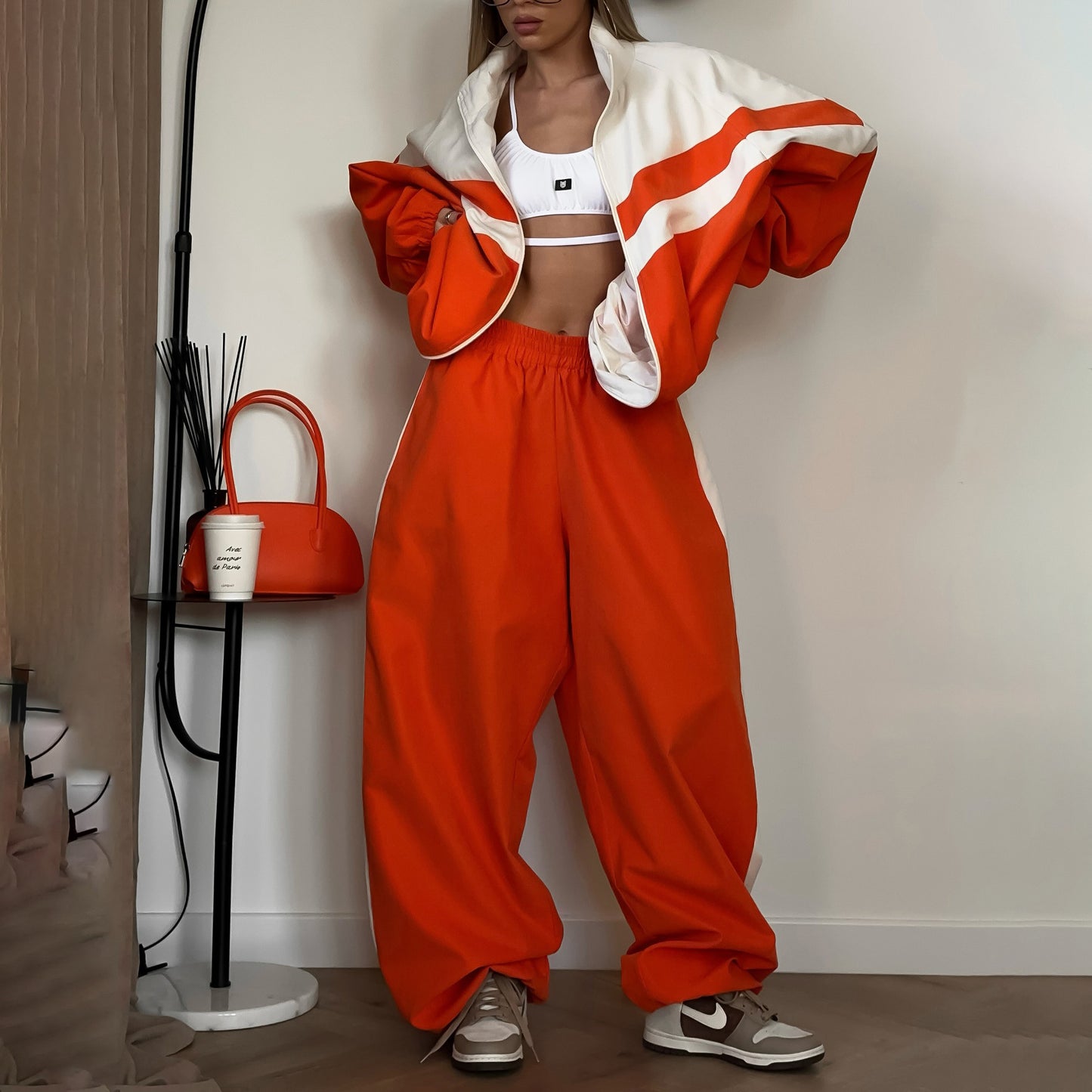Women’s Sporty Two-Piece Set – Striped Contrast Tracksuit